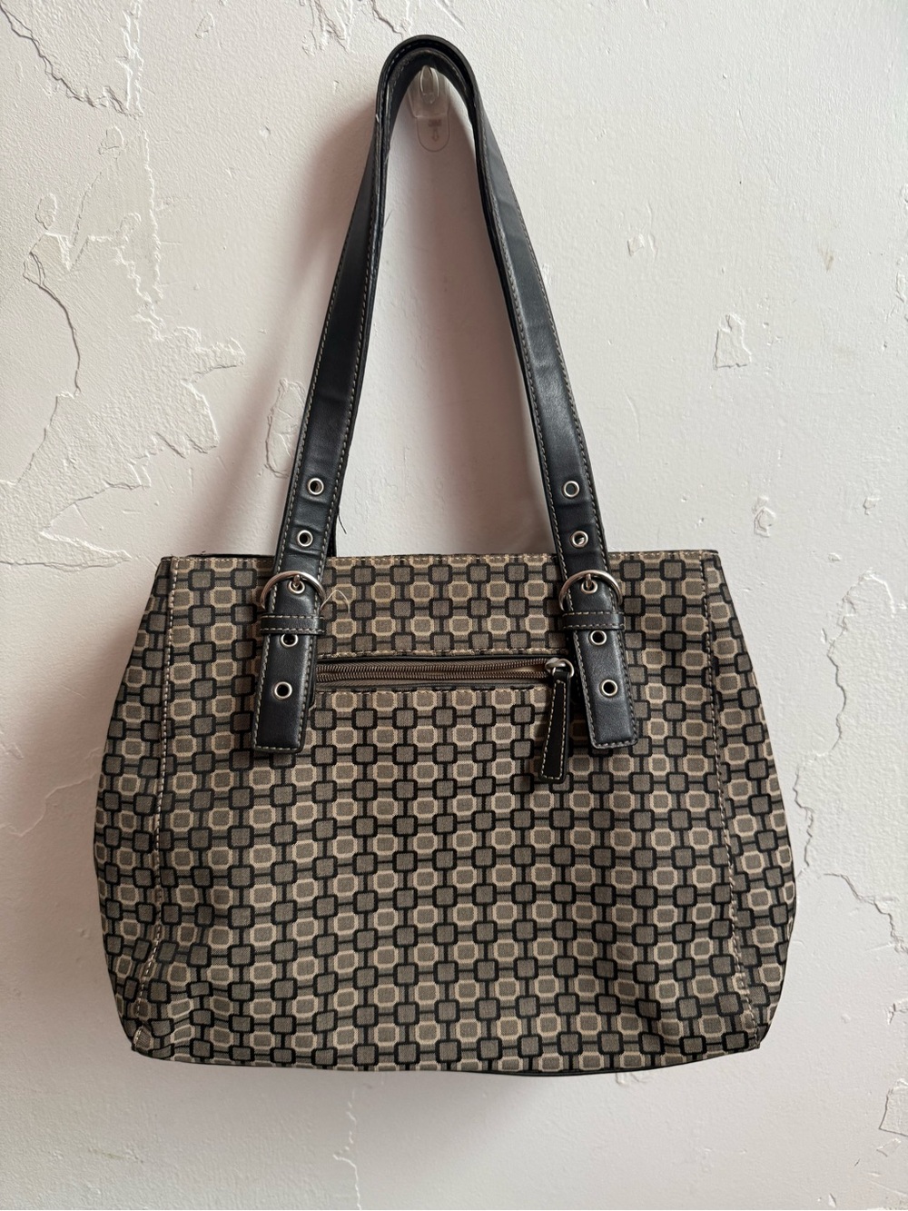 Nine West Black and Tan Patterned Hobo Tote